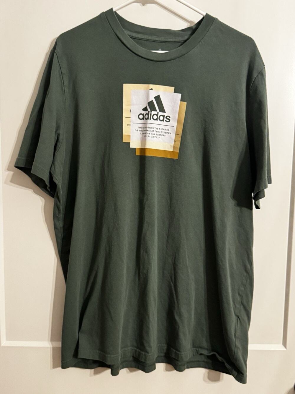 Men’s Adidas Patchwork Graphic Athletic T Shirt Sz XL Green Gorpcore Workout